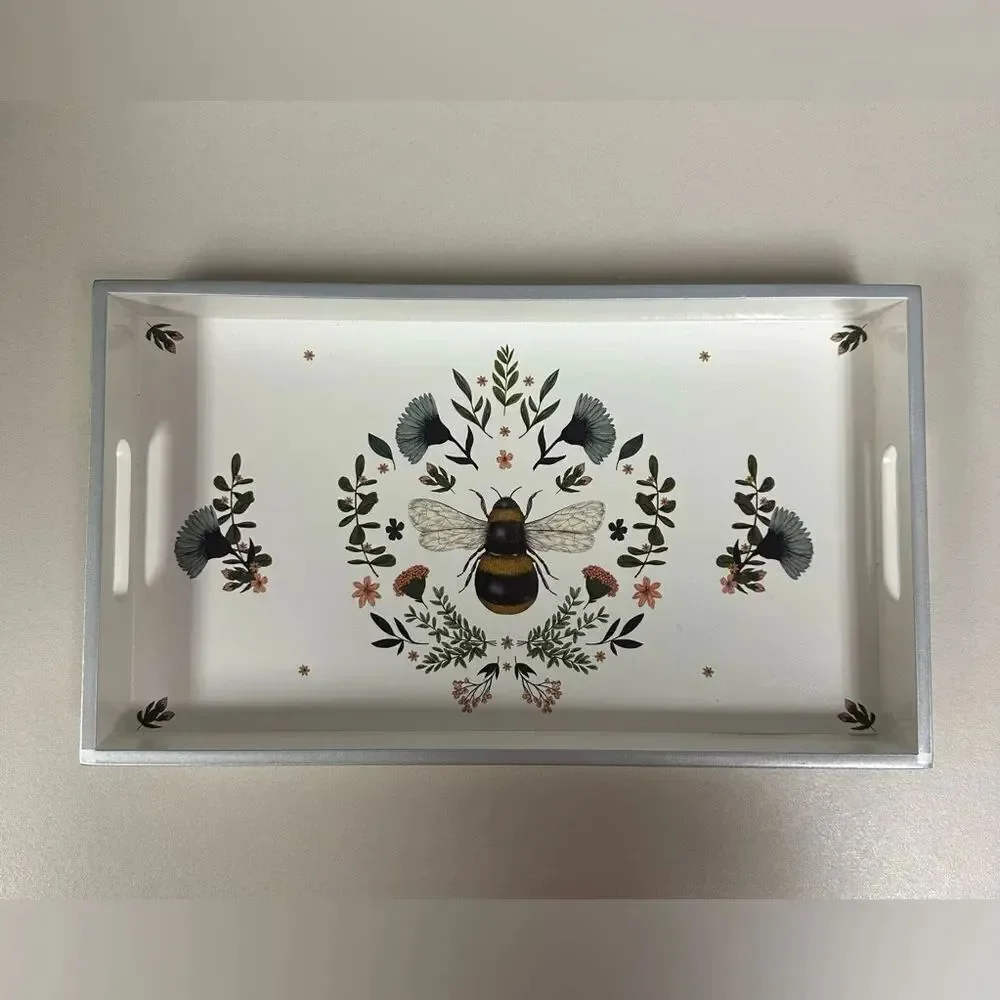 PPD White Blue Black Gold Secret Bee Lacquered Vanity Tray